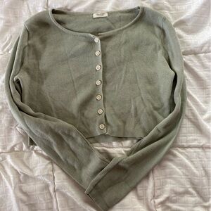 Pacsun Small sage green cropped button Long sleeve